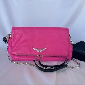 Zadig & Voltaire Rocky Pink Neon Grained Crossbody Leather